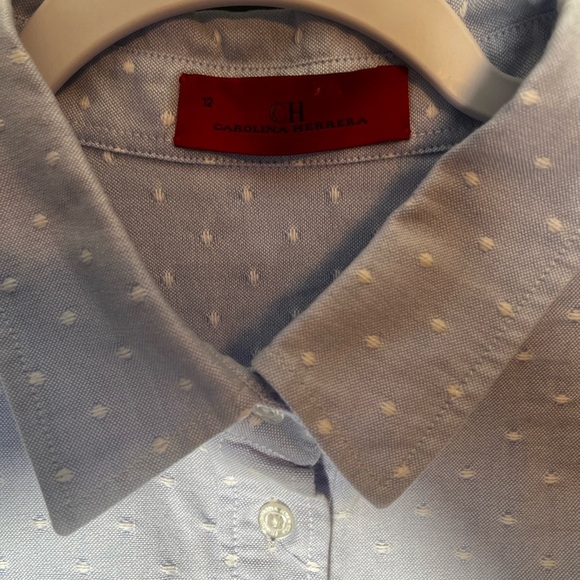 Carolina Herrera Kids Girl Blue and White Button Down with Pearl Monogram Sz 12 - Picture 3 of 6